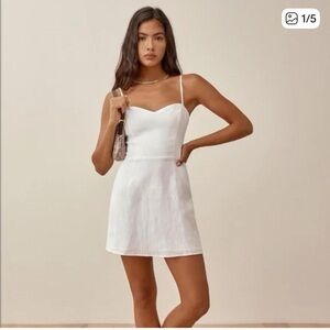 Reformation Roarke White Linen Mini Dress Size S
